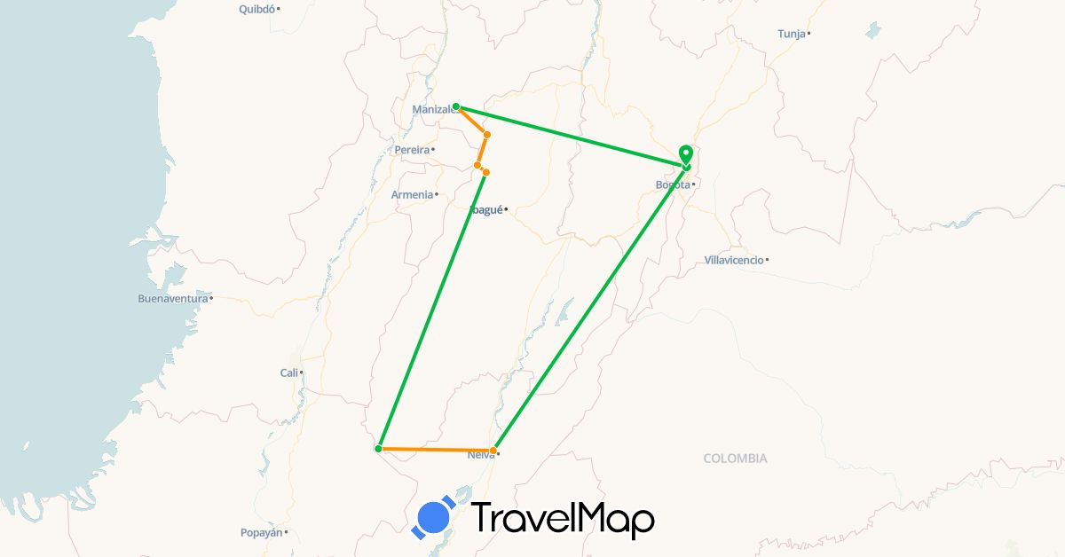 TravelMap itinerary: driving, bus, hitchhiking in Colombia (South America)